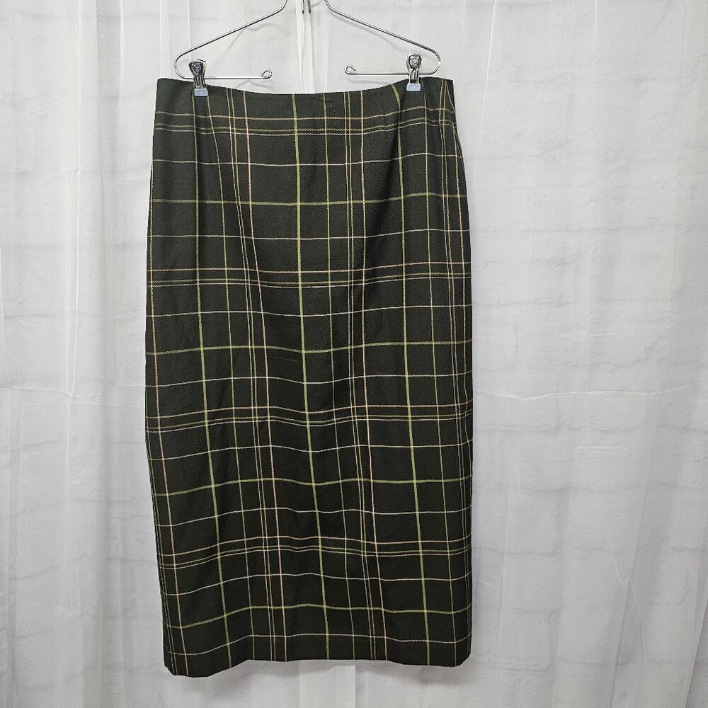Vintage Casual Corner Skirt Midi Plaid Green Office Classic 16